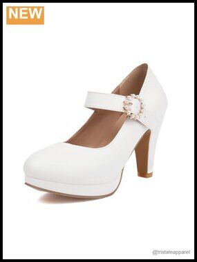 Women's T-Strap High Heels Bow Platform Round Toe Pumps Faux Leather Summer